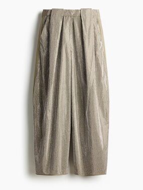 Metallic Pleated Embellished Barrel-leg Pants